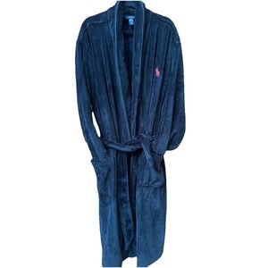 Polo Ralph Lauren Mens  Plush Black Robe Size L/ XL Cozy Luxury Red Pony